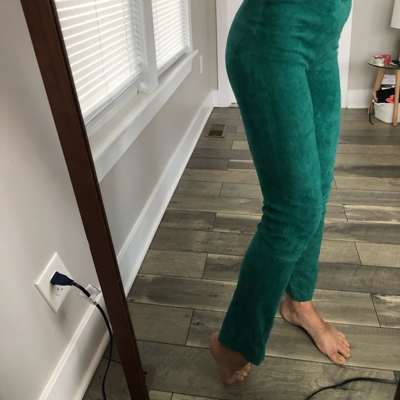 STOULS 100% lambskin leather designer pants, emerald green, Size S - Picture 3 of 13